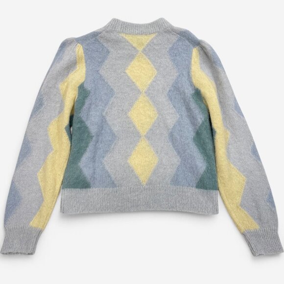 J. Crew Women's Argyle Alpaca Wool Blend Sweater Yellow Blue Size Medium - Picture 10 of 10
